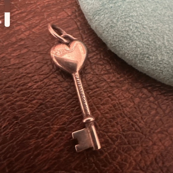 TIFFANY & CO Sterling Silver Key Charm with Enameled Turquoise Heart - Picture 2 of 3